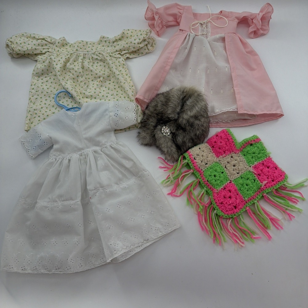 Vintage 18" Doll Clothes Accessories Grannie Square Shawl Faux Fur Handmade Lot